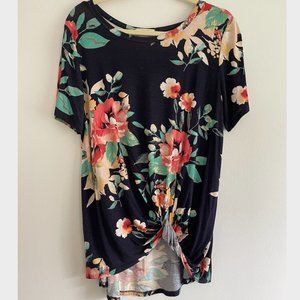Navy Floral Print Short-Sleeve Top - ODDY